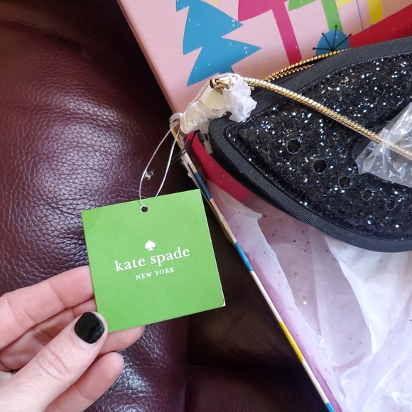 NWT Kate Spade "Dress The Part" black glitter clutch. - Picture 2 of 9